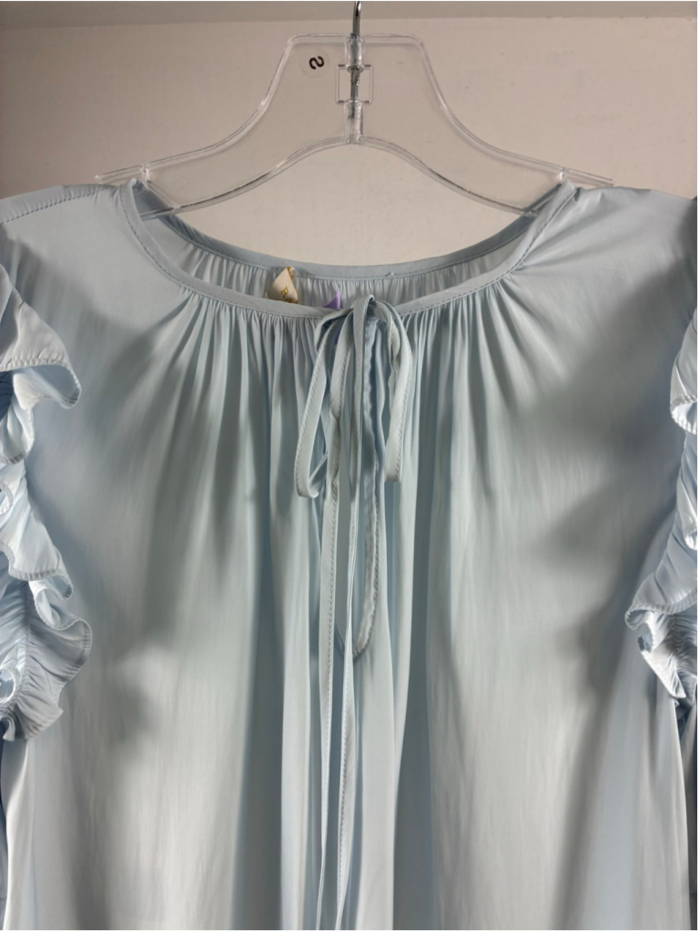 Ramy Brook Blouse Ruffle Sleeve Tie Neck in Light Blue Size S - Picture 3 of 8